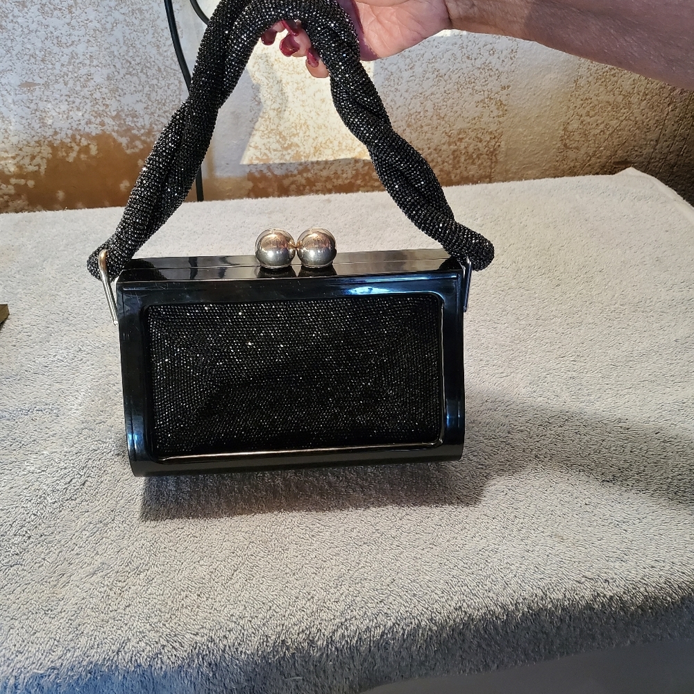 COPY - 1950 early 1960s black lucite beaded purse.